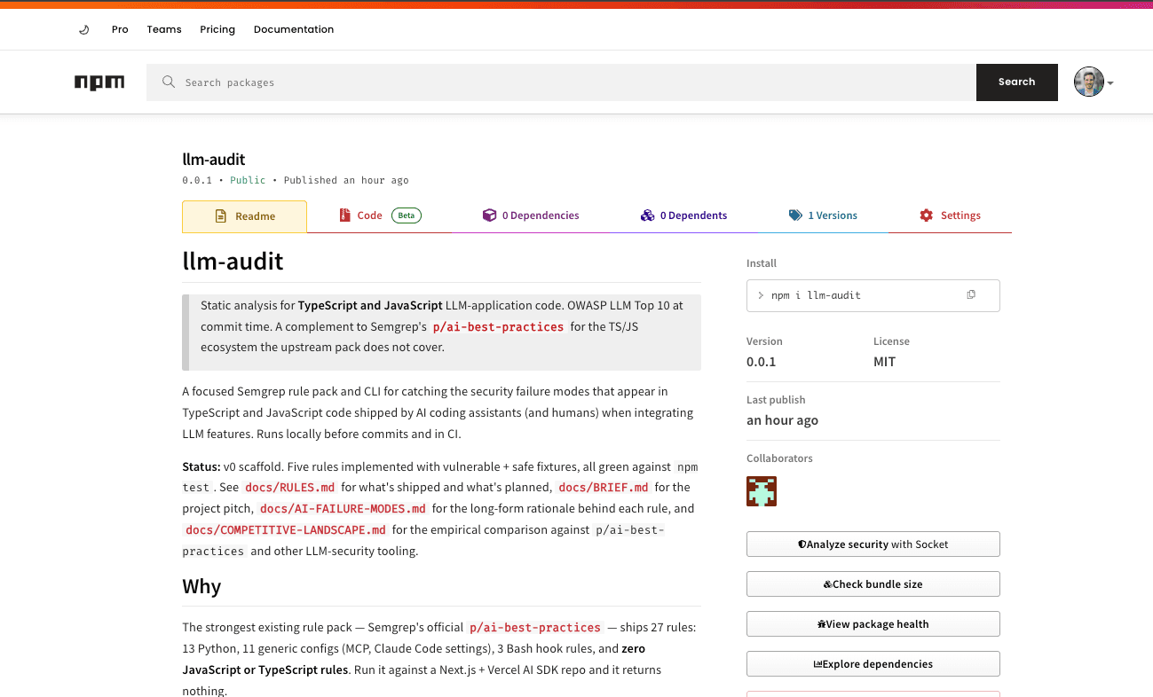 llm-audit: Static Analysis for TypeScript LLM Apps (2026) project screenshot