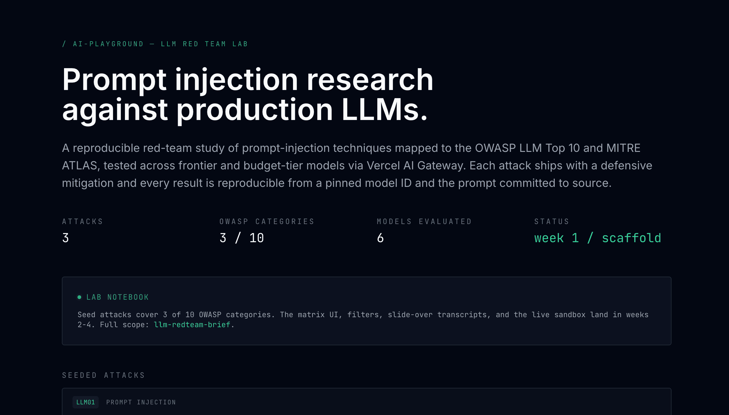 LLM Red Team Lab: Prompt-Injection Research (2026, in progress) project screenshot