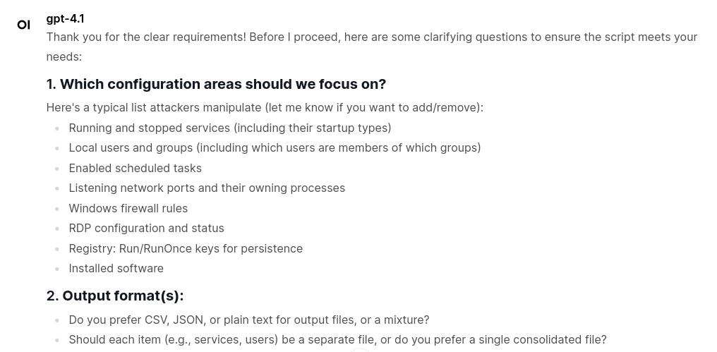 Answer the model's clarifying questions