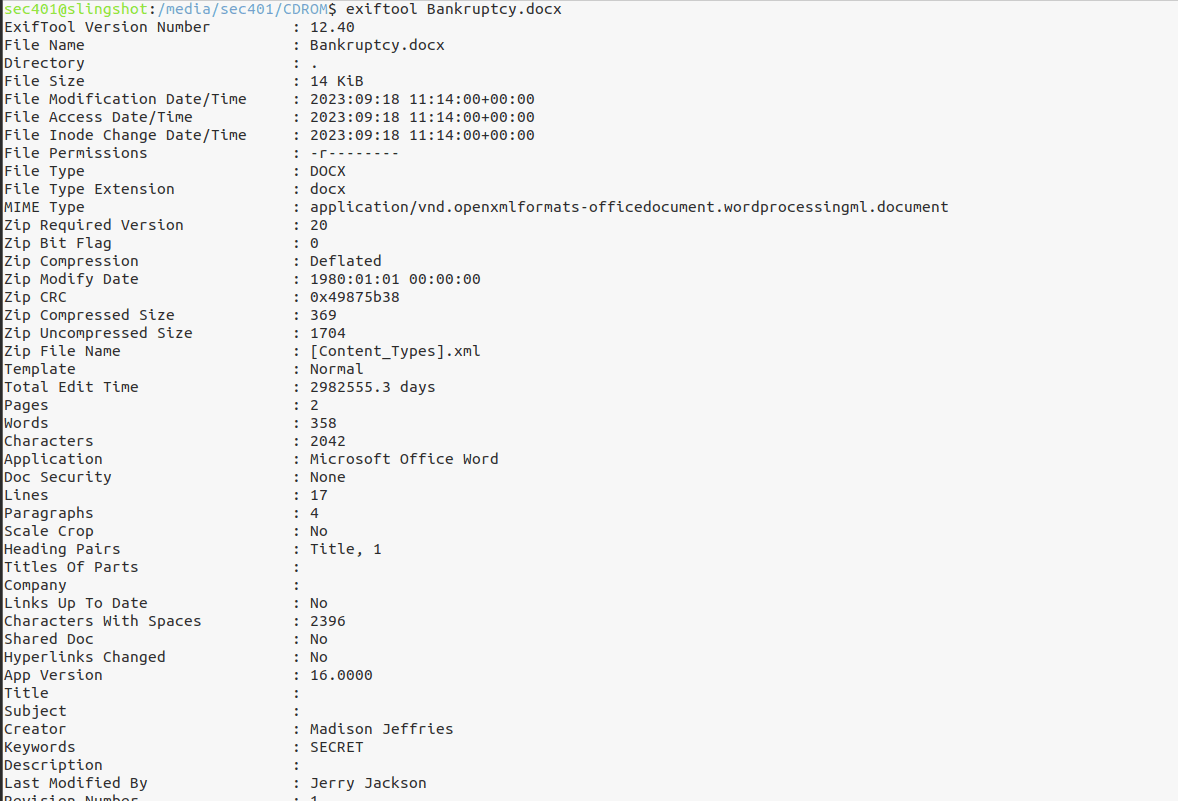 Extract document metadata with exiftool