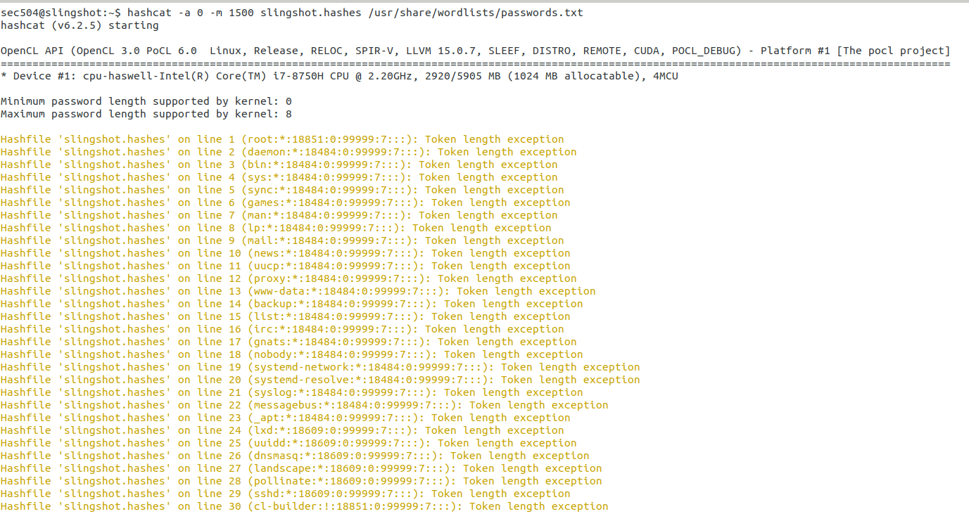 Dictionary attack start