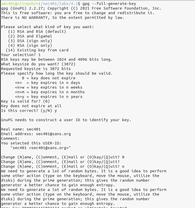 Generate an RSA 3072 GPG key