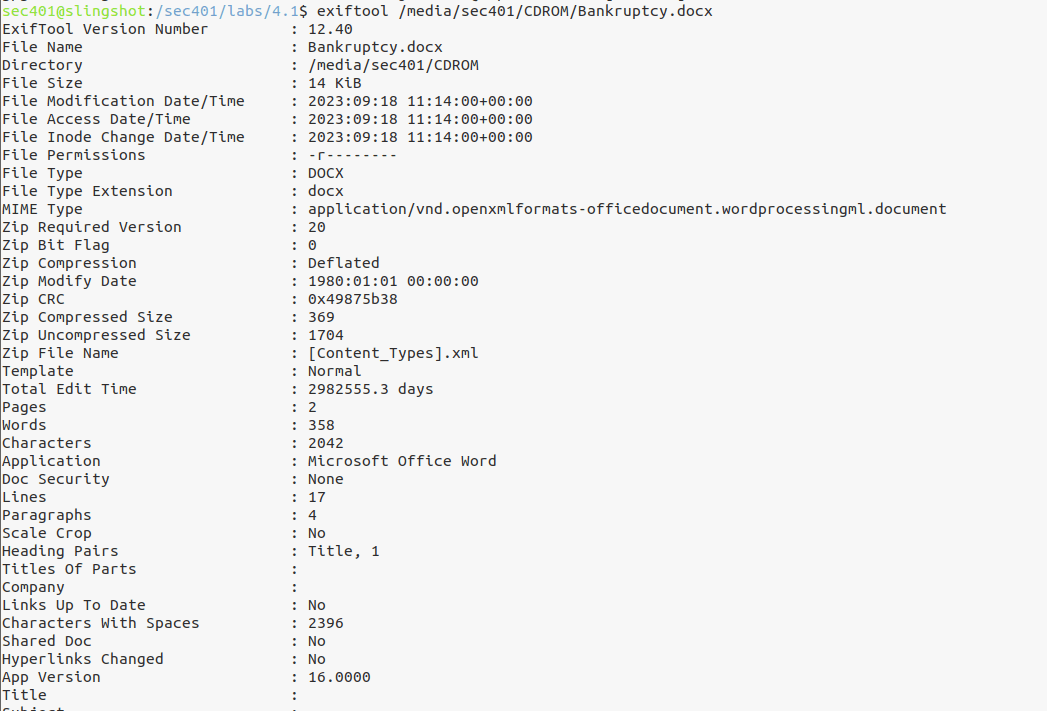 Surface metadata with exiftool