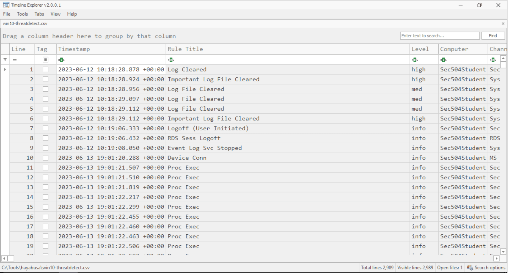 Timeline Explorer flat view