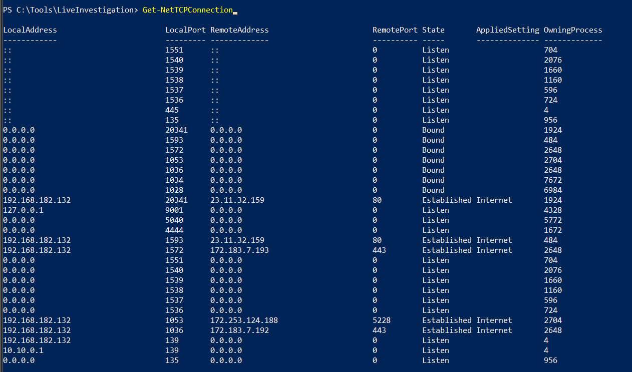 Enumerate active TCP connections