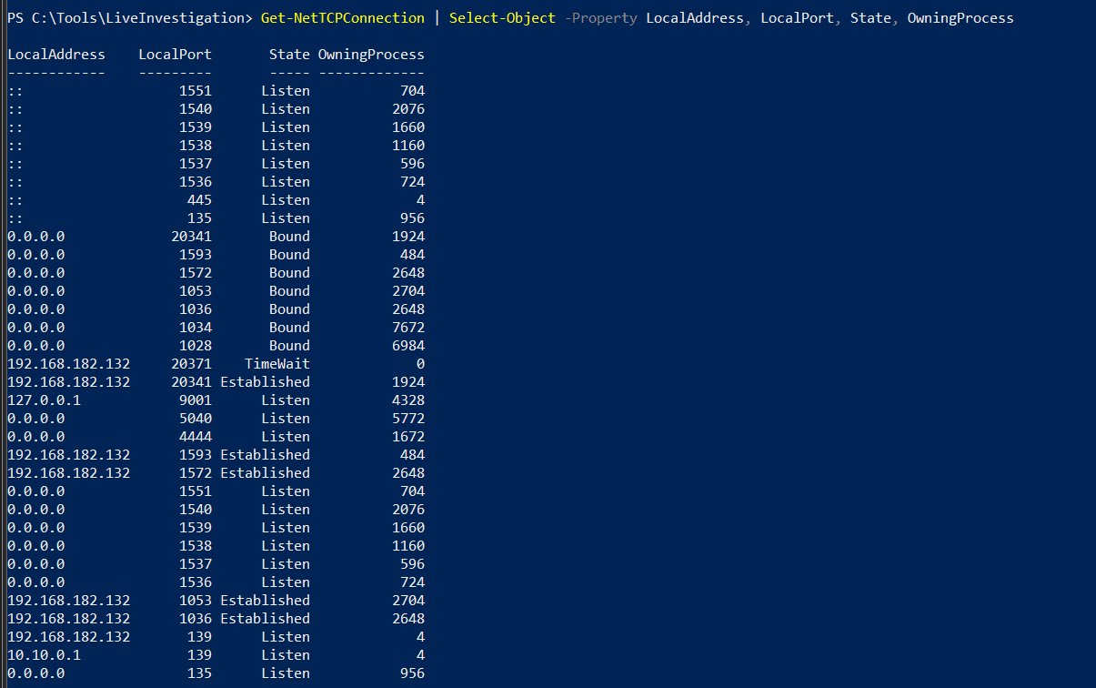 Project the columns that map to OwningProcess