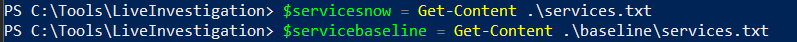Load baseline and current snapshots into variables