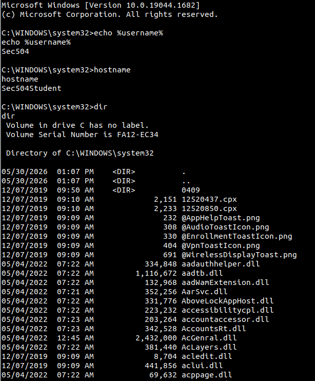 Bind shell on Windows