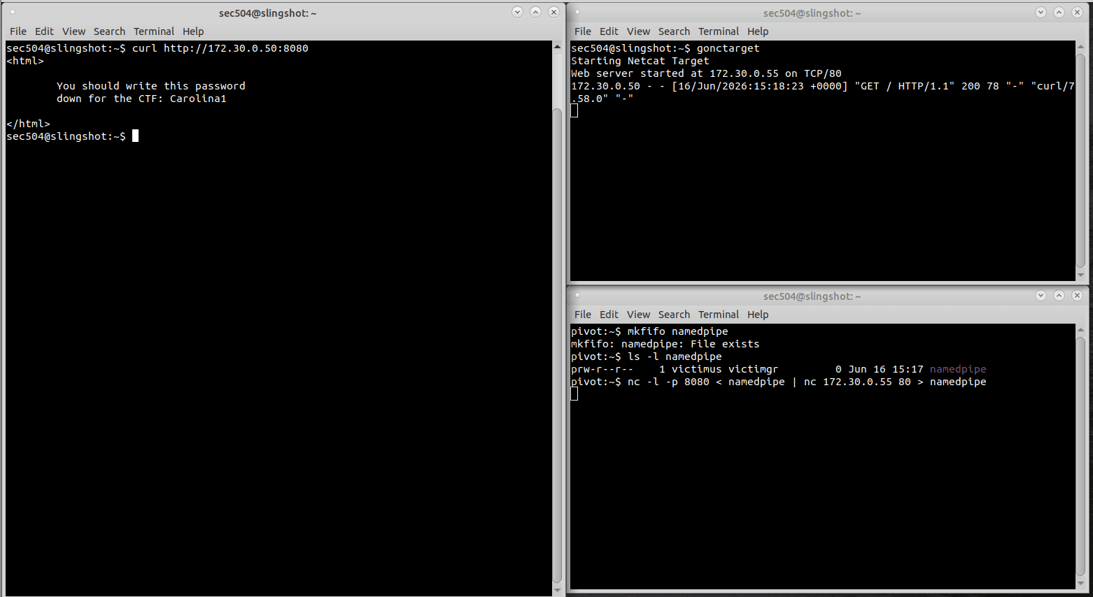 Named-pipe relay and log confirmation