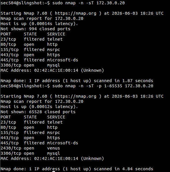 Default then full-range TCP scan of .20