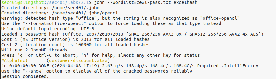 Crack Excel password with John