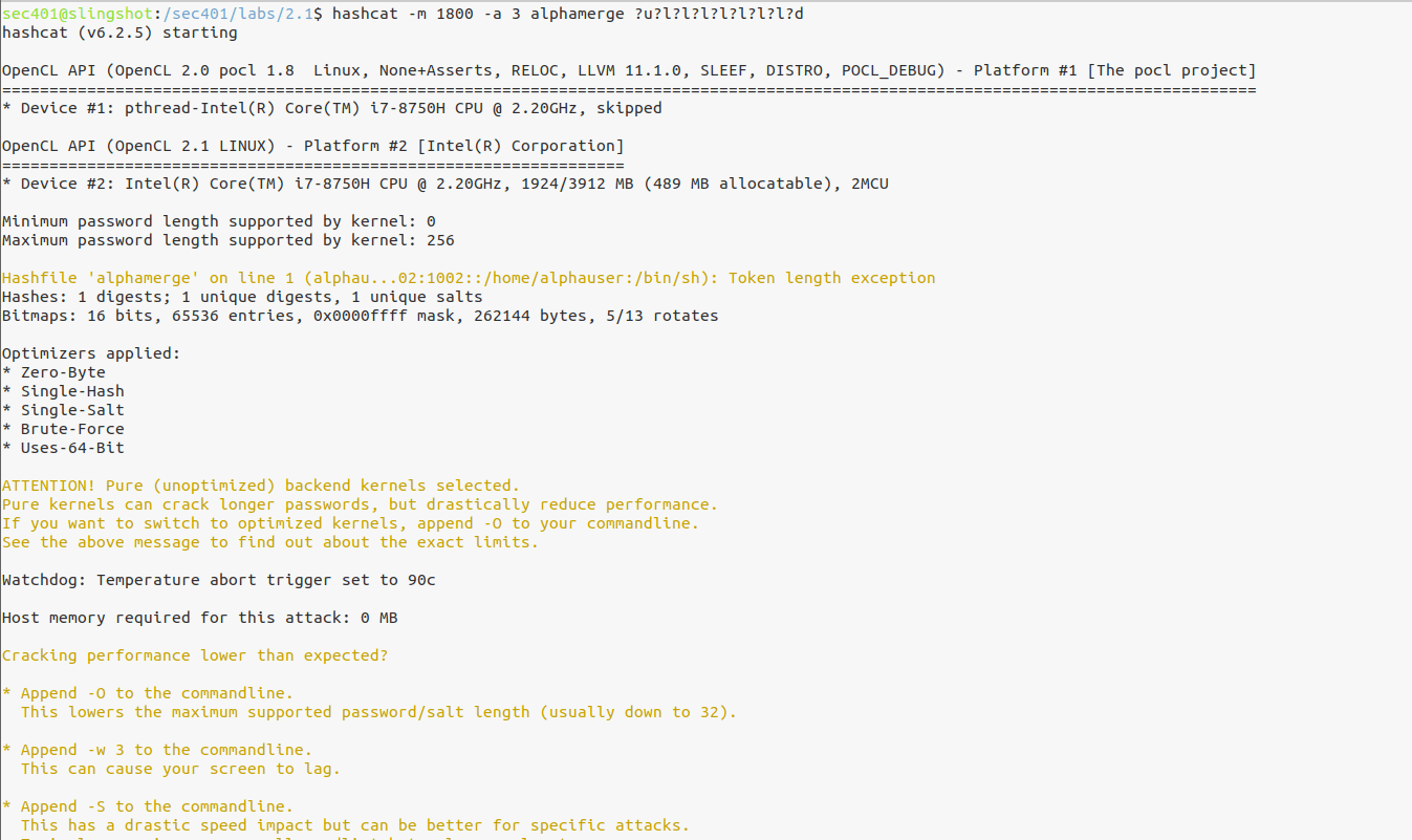 Hashcat brute-force attempt on SHA-512