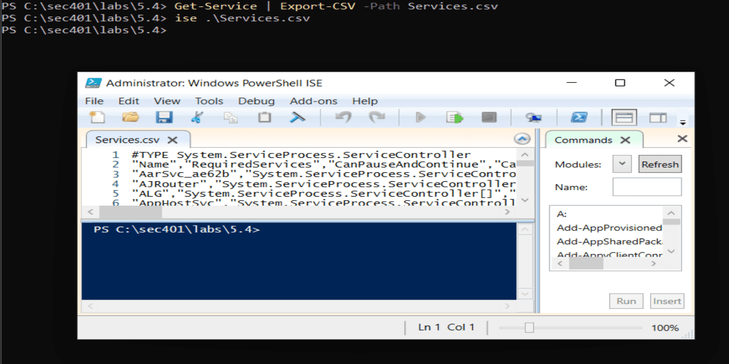 Export to CSV and open in ISE