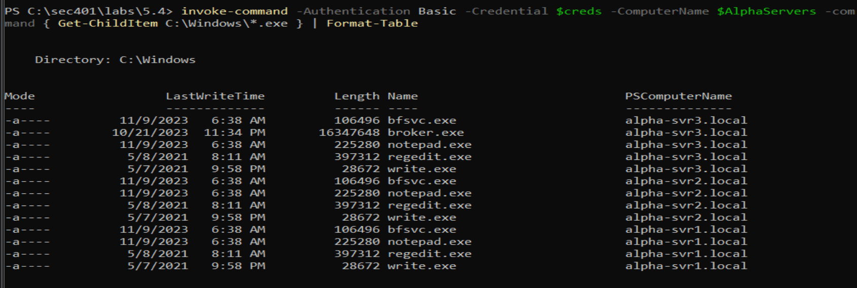 Fleet-wide enumeration of C:\Windows\*.exe