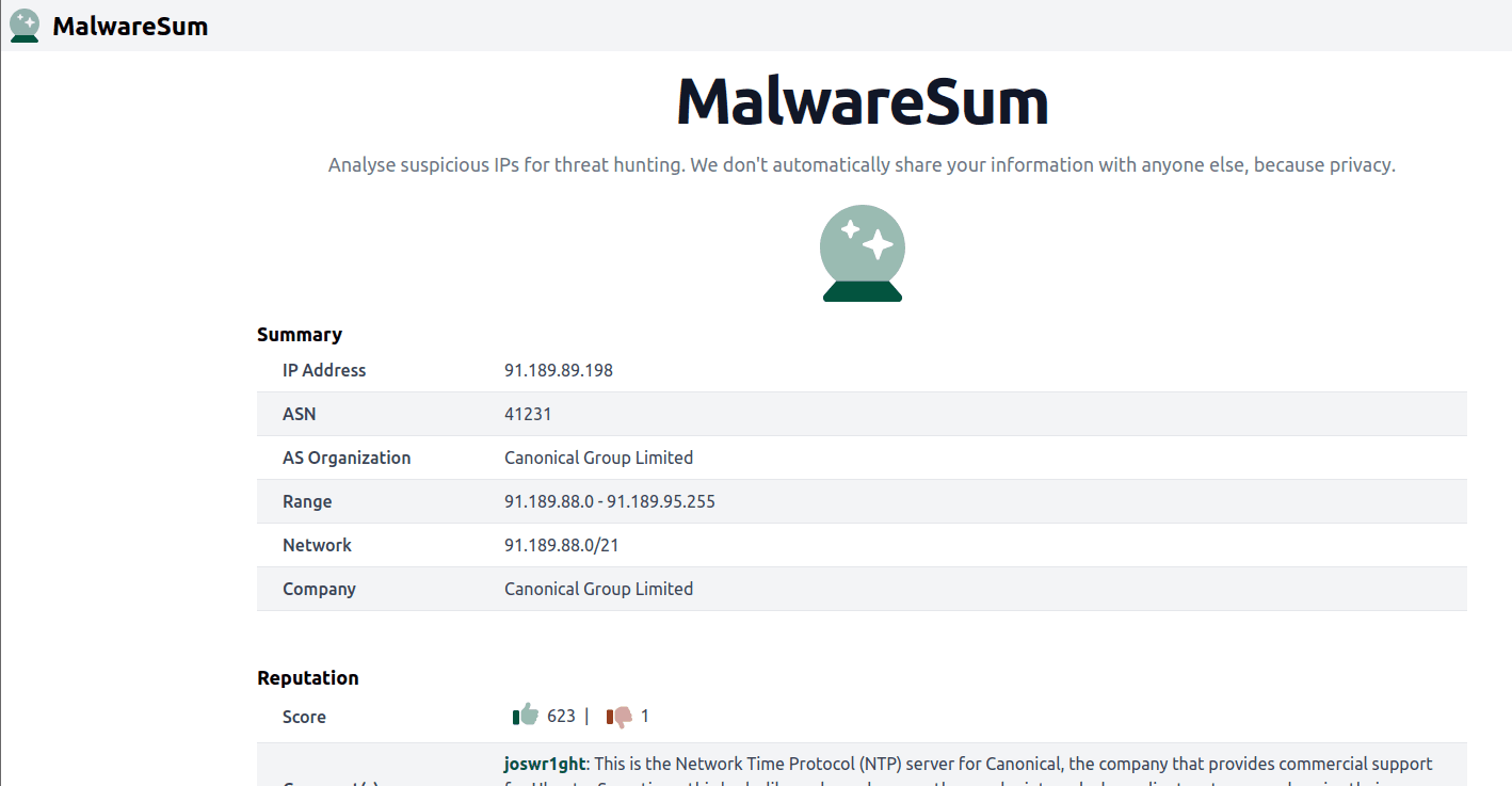 Confirm or refute on MalwareSum