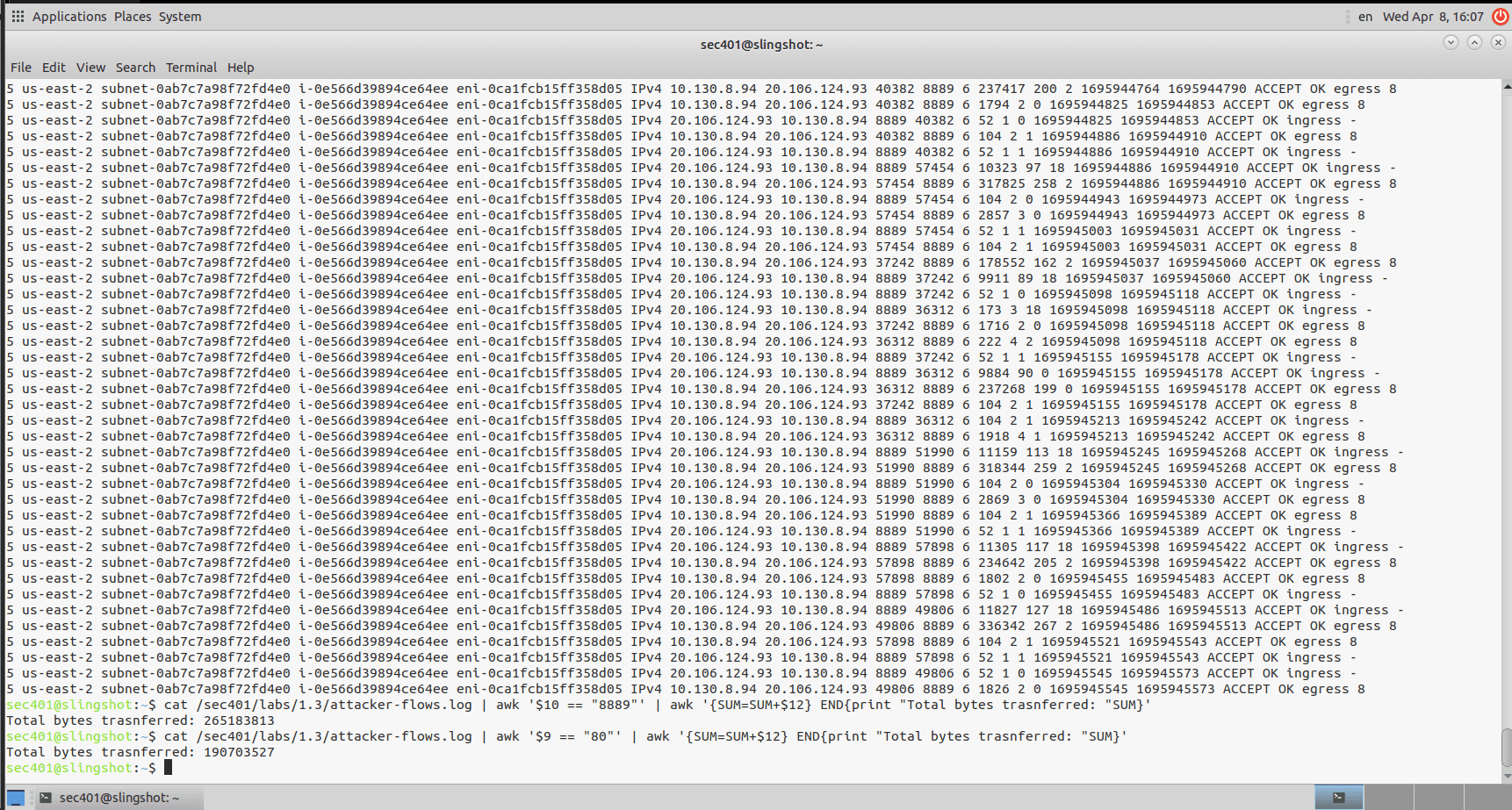 Quantify data transfer by port