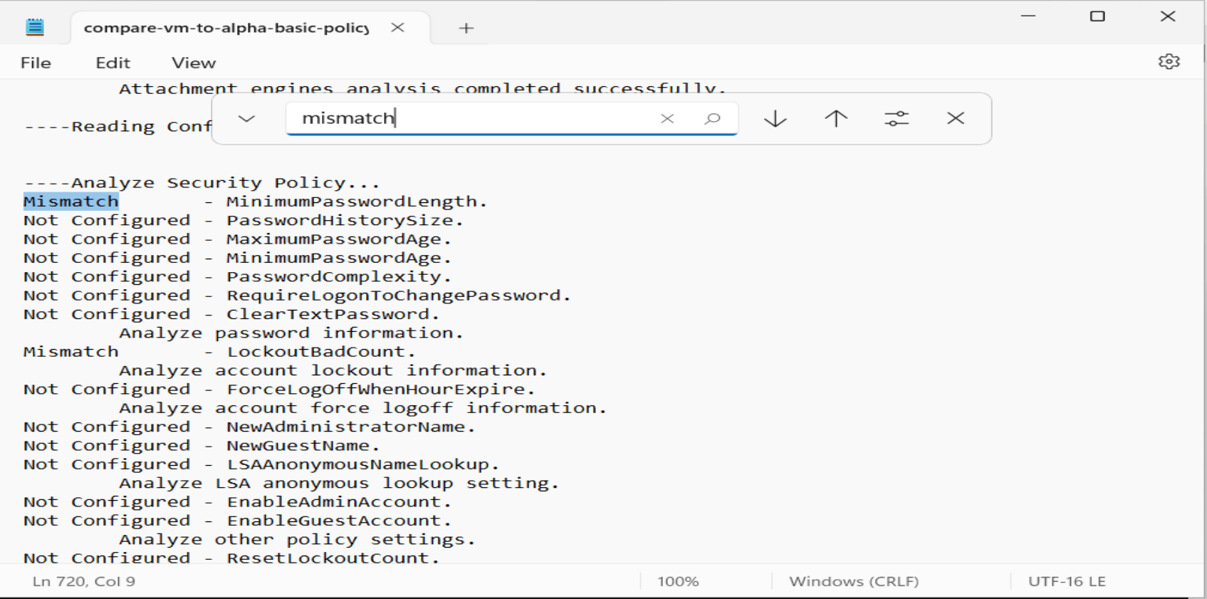 Open the compare log and scan for Mismatch