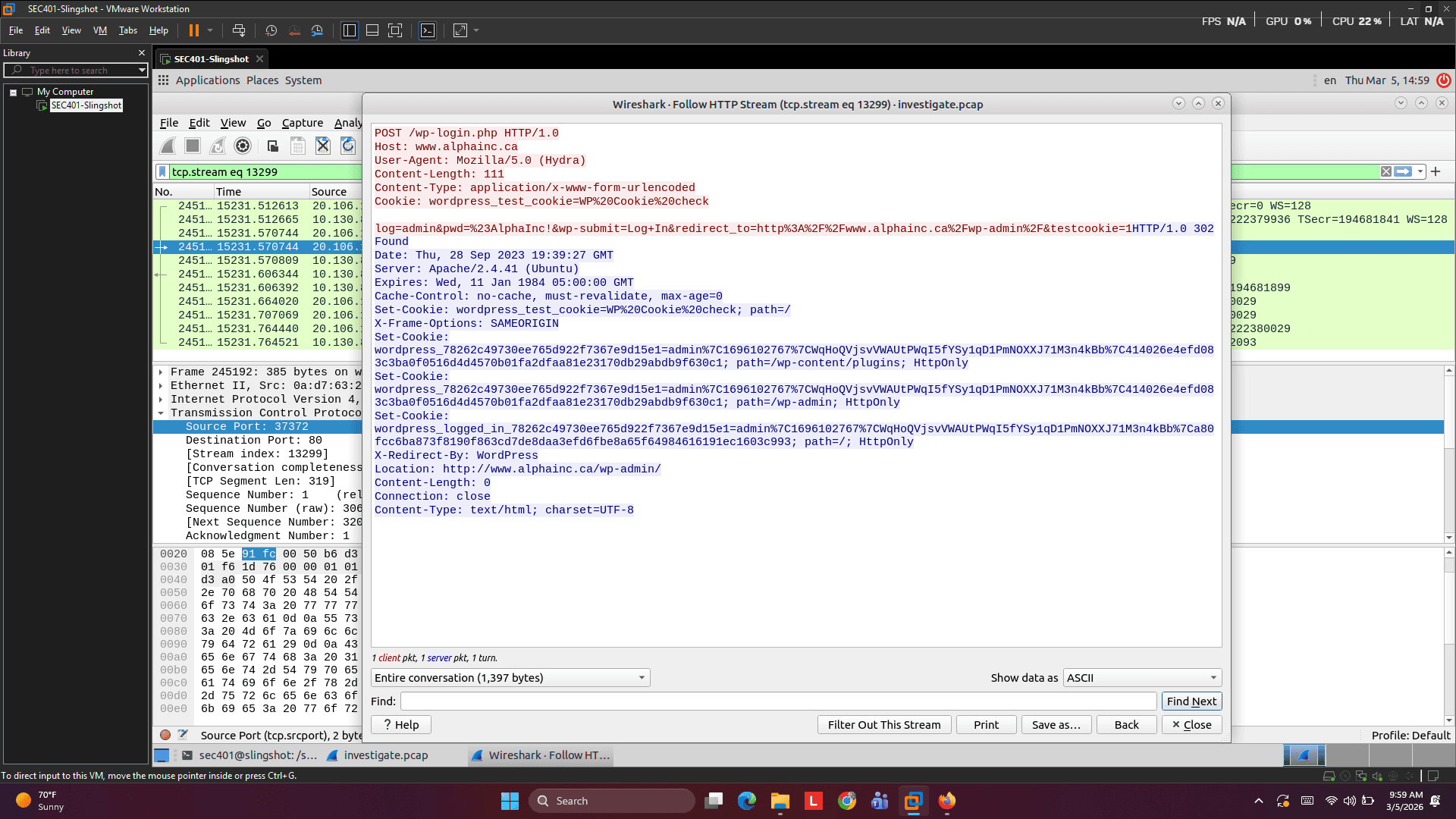 HTTP stream: WordPress brute-force success