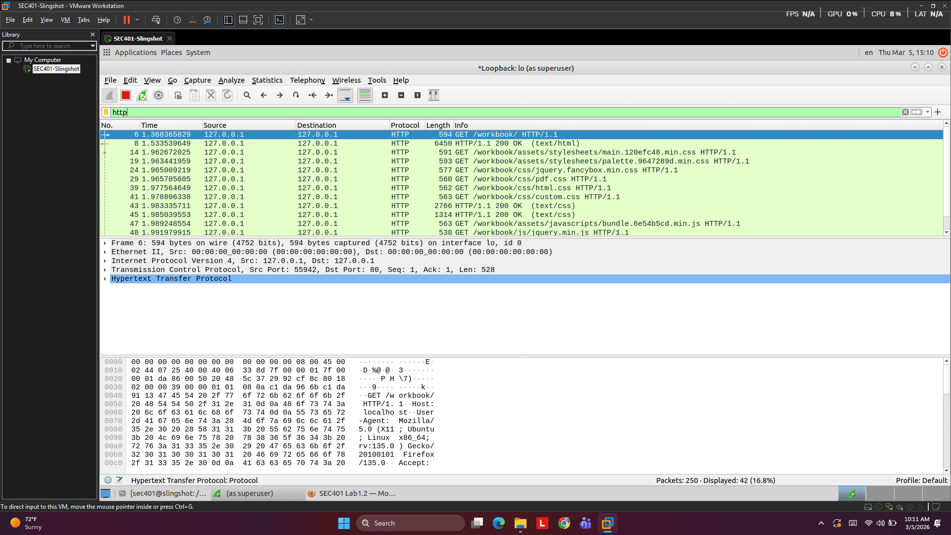 Live capture analysis with http filter